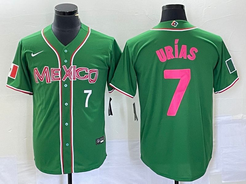 Men 2023 World Cub Mexico 7 Urias Green pink Nike MLB Jersey8